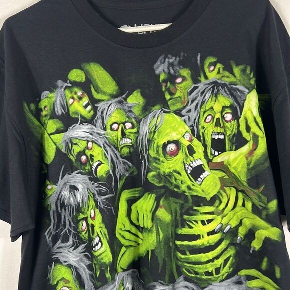 🔥💀🧟 “NEW” ZOMBIE PILE A.O.P. Liquid Blue Horror Halloween Tee XL - Never Worn - Picture 3 of 7